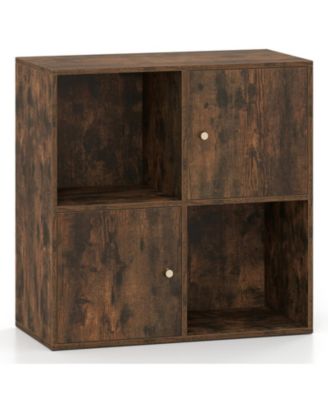 4-Cube 3-Tier Bookcase Bookshelf with 2 Cabinets and Dual Anti-Tipping Kits