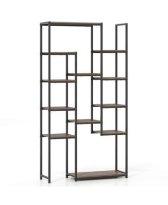 71 Inch Tall Vintage Geometric Bookshelf with 12 Open Shelves