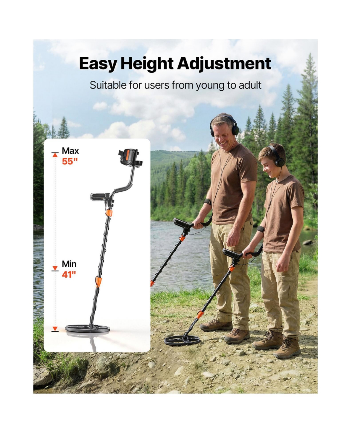 Hongge 10-Inch Waterproof Metal Detector with 5 Detection Modes