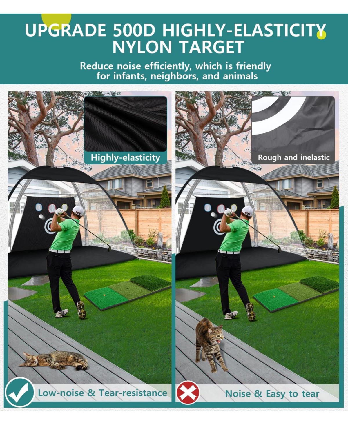 Aofar Golf Practice Net Tri-turf Mat Indoor Chipping Aid All-season 10x7feet