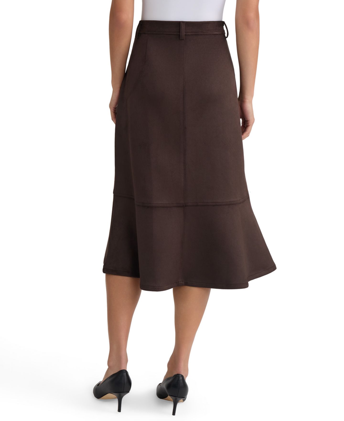 Женская юбка Jones New York High-Waisted Flare-Seamed Scuba Suede Midi, цвет: Кофейный — фото 3