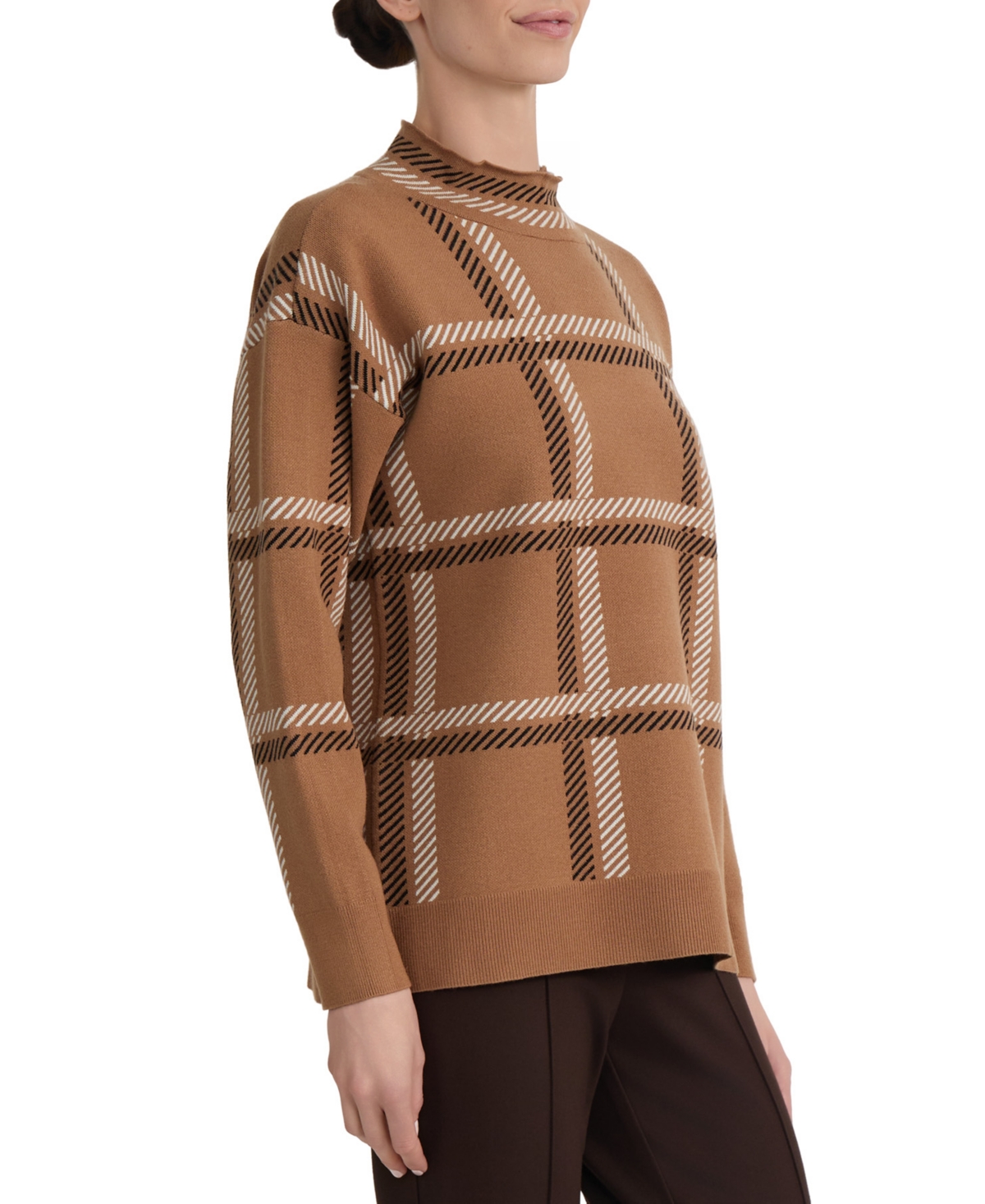 Jones New York Women's Plaid Mock-Neck Sweater