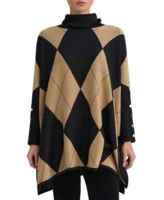 Women's Argyle Turtleneck Poncho Pull-On Sweater