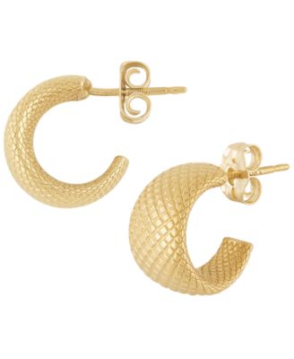 Sculptured X-Small Faceted Flat Band Hoop Cuff Earrings in 14k Yellow Gold