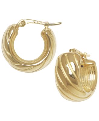 Sculptured Chunky Swirl Hoop Earrings in 14k Yellow Gold