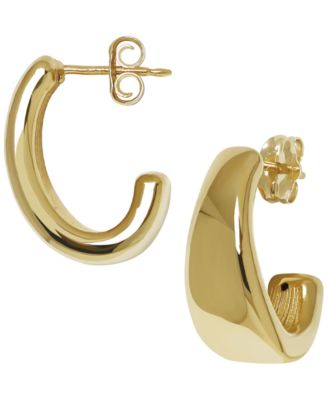 Sculptured Large J Hoop Earrings in 14k Yellow Gold
