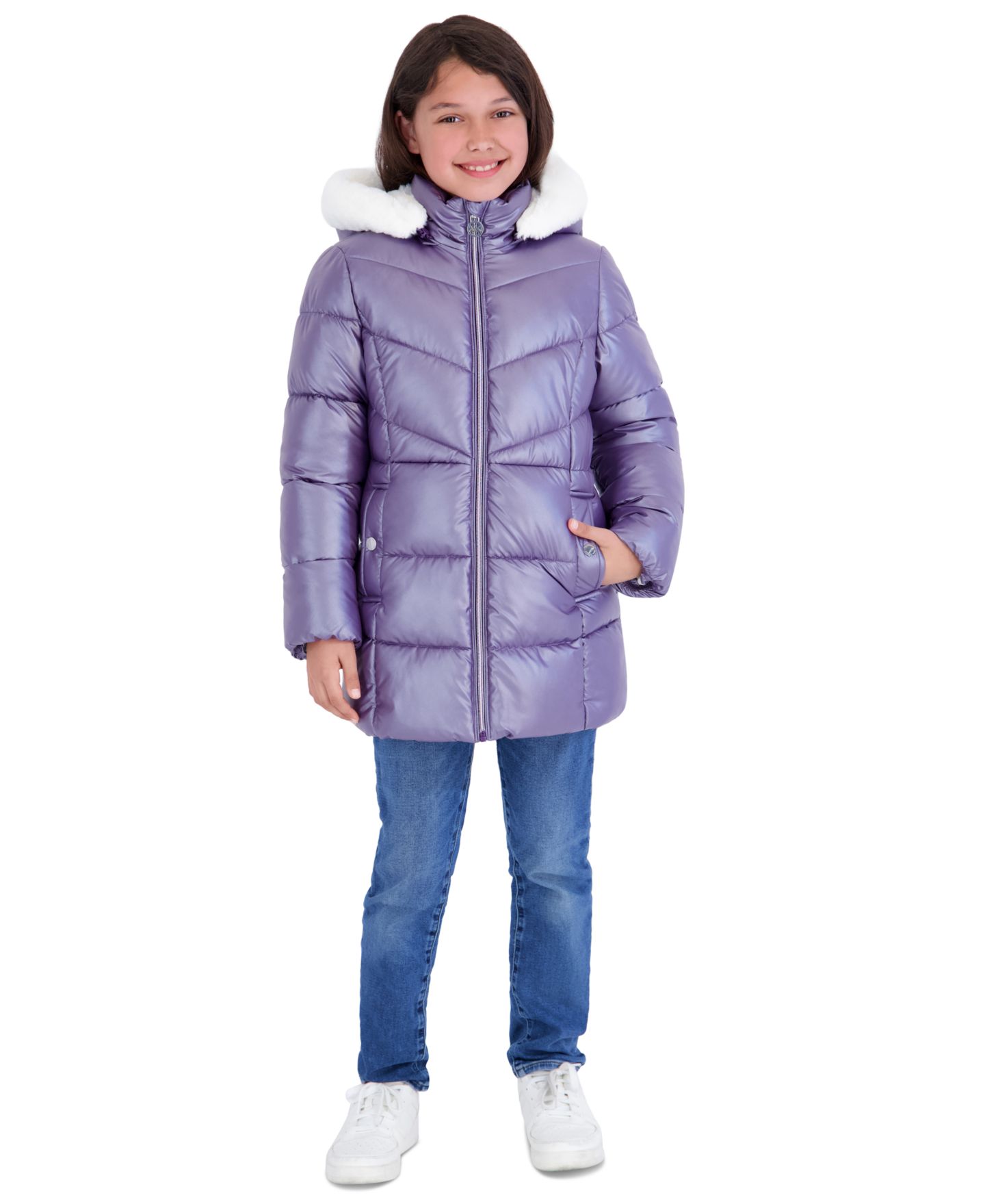 Куртка Michael Kors Pearlized Fabric Stadium Length Heavy Weight Jacket для девочек-малышей, цвет: Dark Iris — фото 2