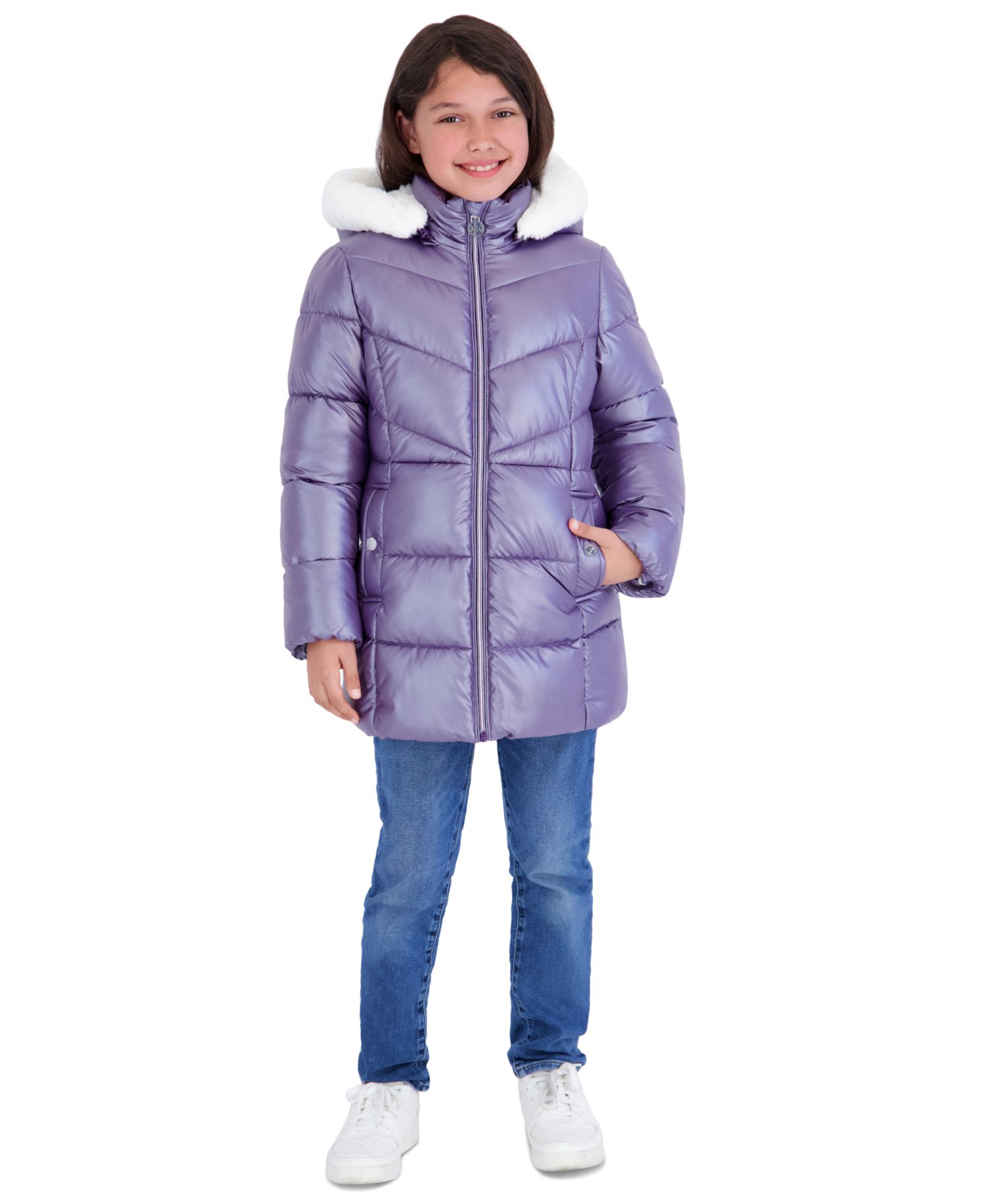 Toddler Girls' 2T-5T Pearlized Fabric Stadium Length Heavy Weight Jacket