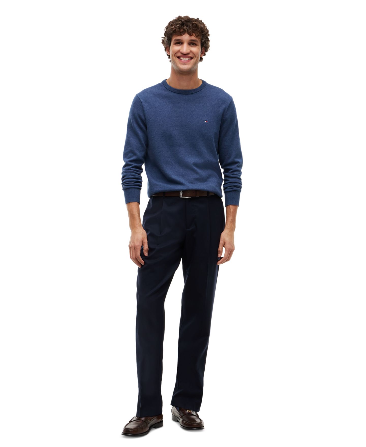 Мужской свитер Tommy Hilfiger Essential Cotton Crewneck, цвет: Морской меланжевый — фото 4