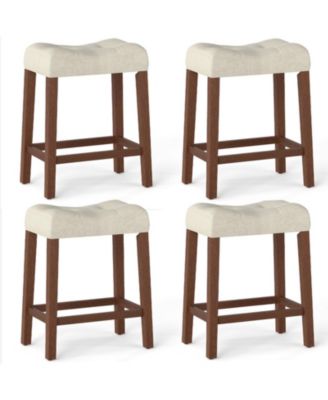 Set of 4 Upholstered Counter Height Bar Stools with Curved Saddle Seat