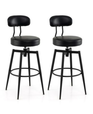 Set of 2 Swivel Barstools Faux Leather Upholstered Seat and Back