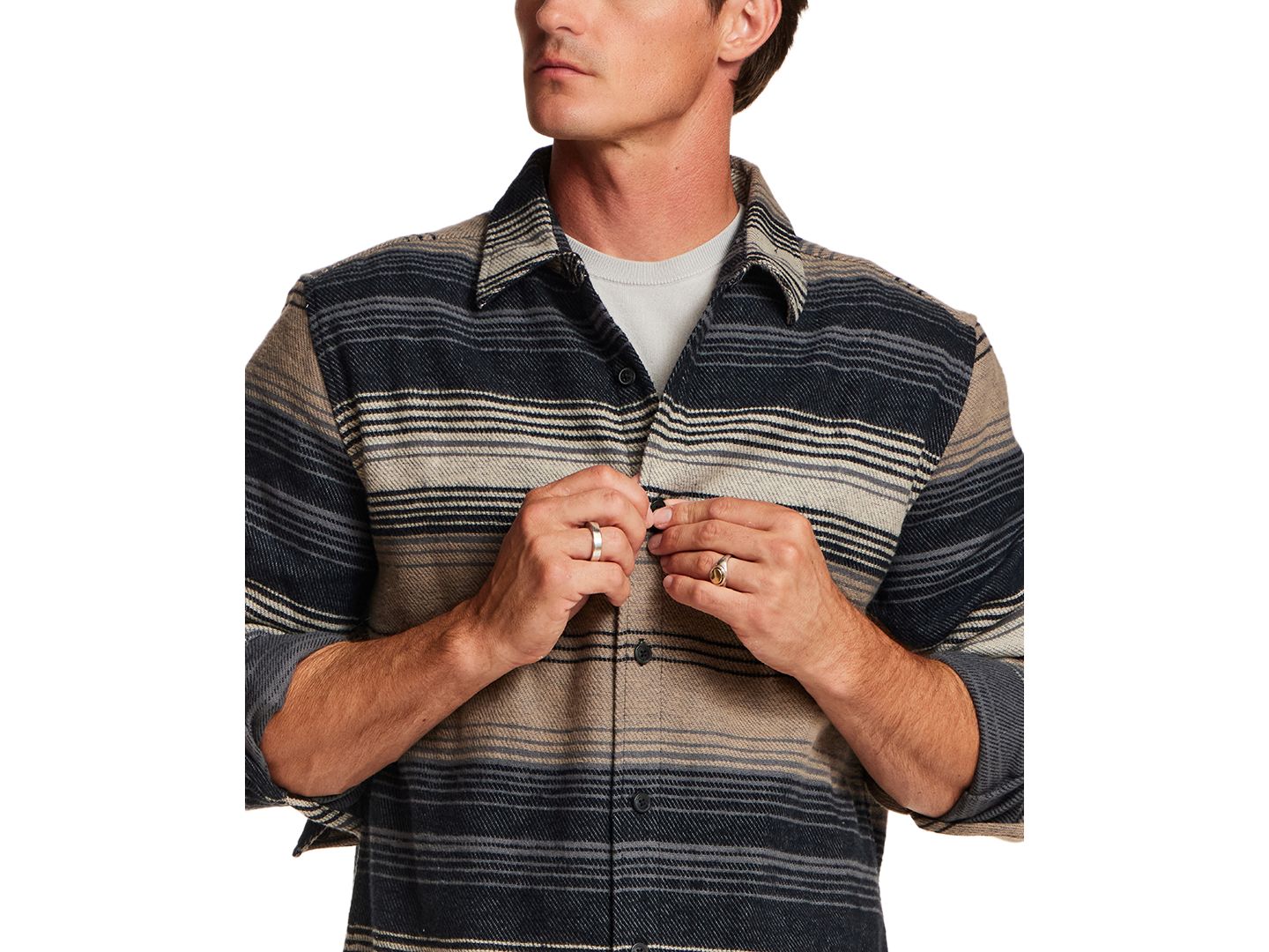 Мужская куртка Weatherproof Vintage Horizontal Stripe Brushed Twill Overshirt, цвет: Серо-коричневый — фото 4