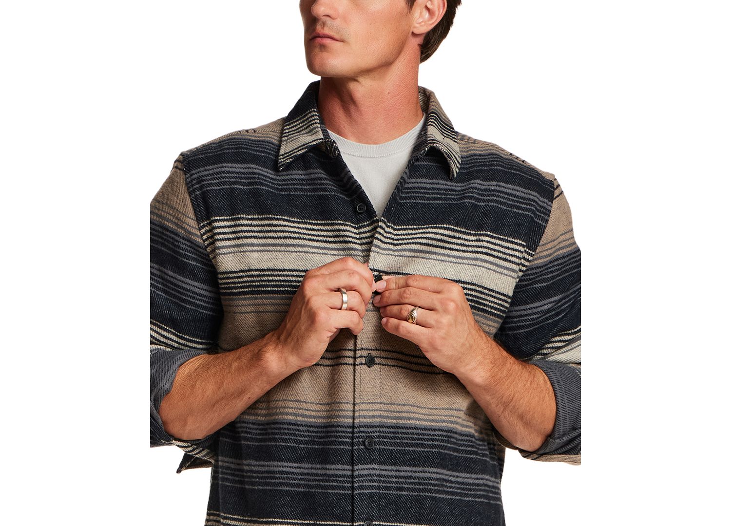 Men's Horizontal Stripe Brushed Twill Overshirt Jacket