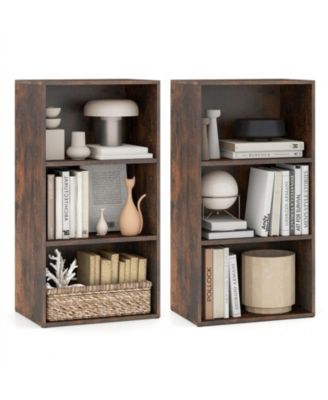 Set of 2 3-Tier Cube Bookcases with Adjustable Shelves for Home Office