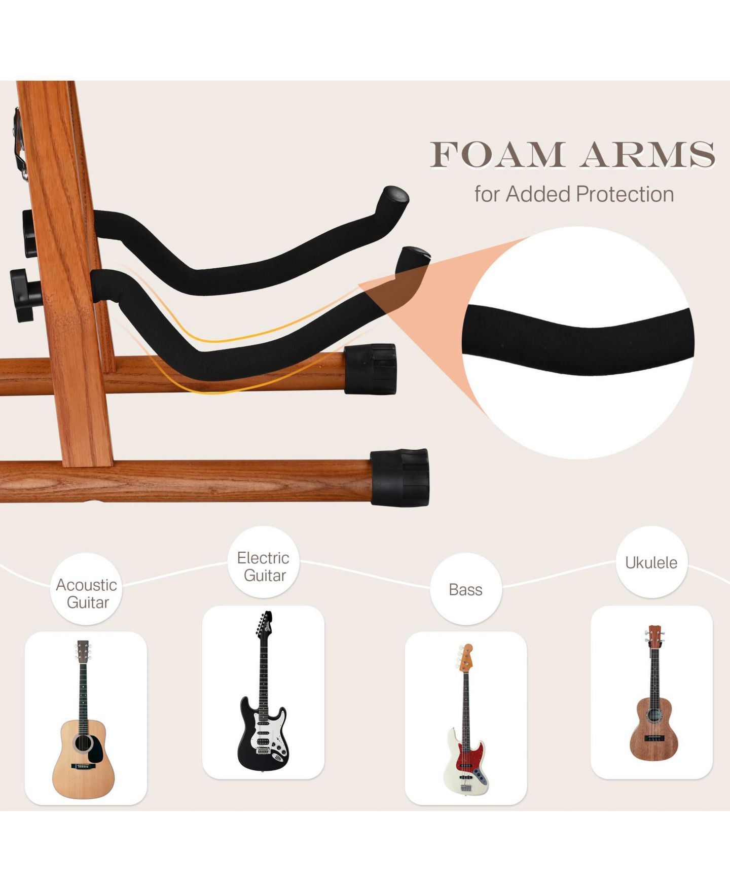 Детские фигурки Yescom Wooden Folding Guitar Stand with Foam Arms fits for Acoustic Guitars, Ukuleles, Violins A-frame Floor Instrument Display Recording Studios, цвет: Коричневый — фото 4