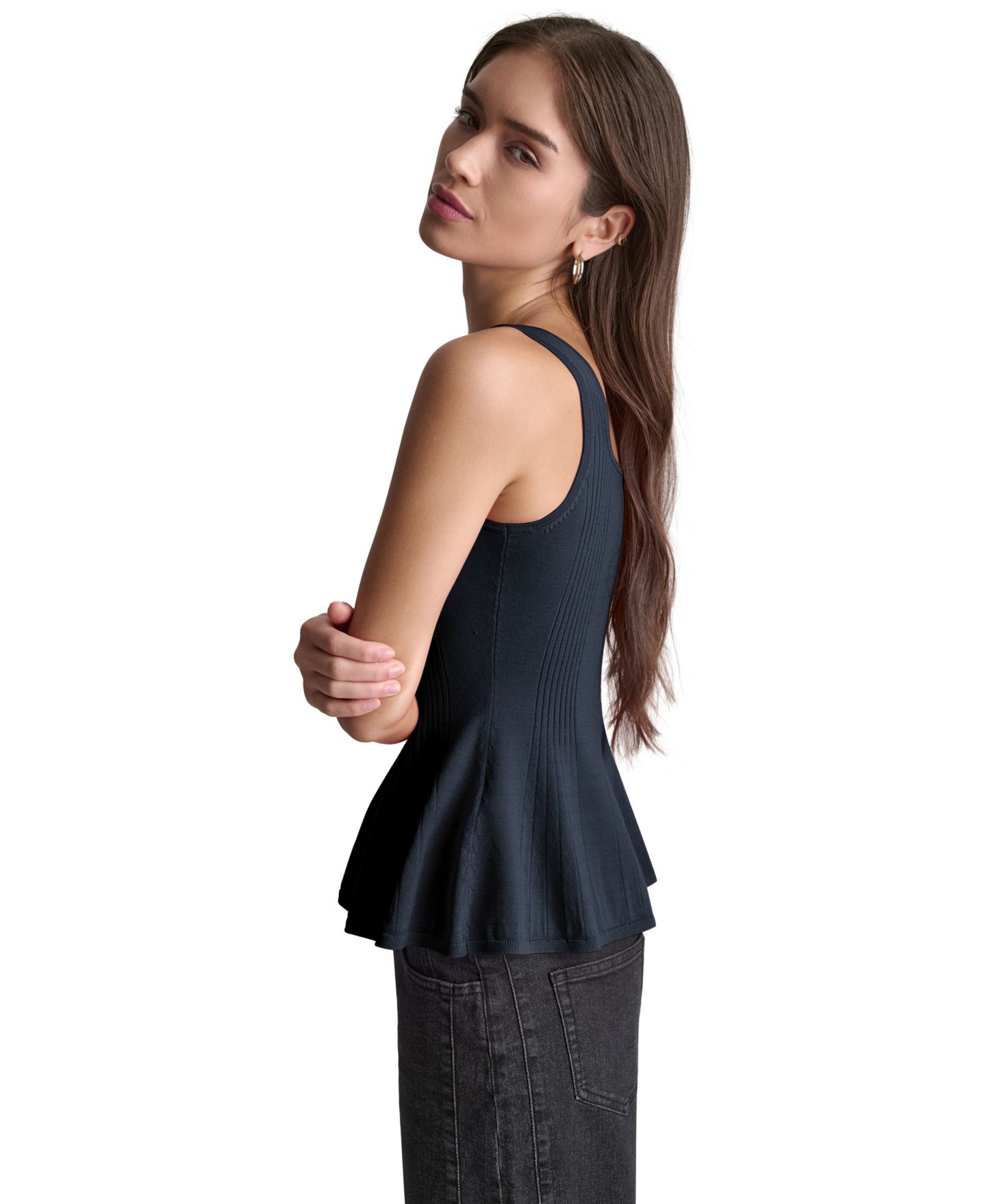 Женский топ BCBG Peplum Rib Sleeveless Tank Top, цвет: Чёрный — фото 8