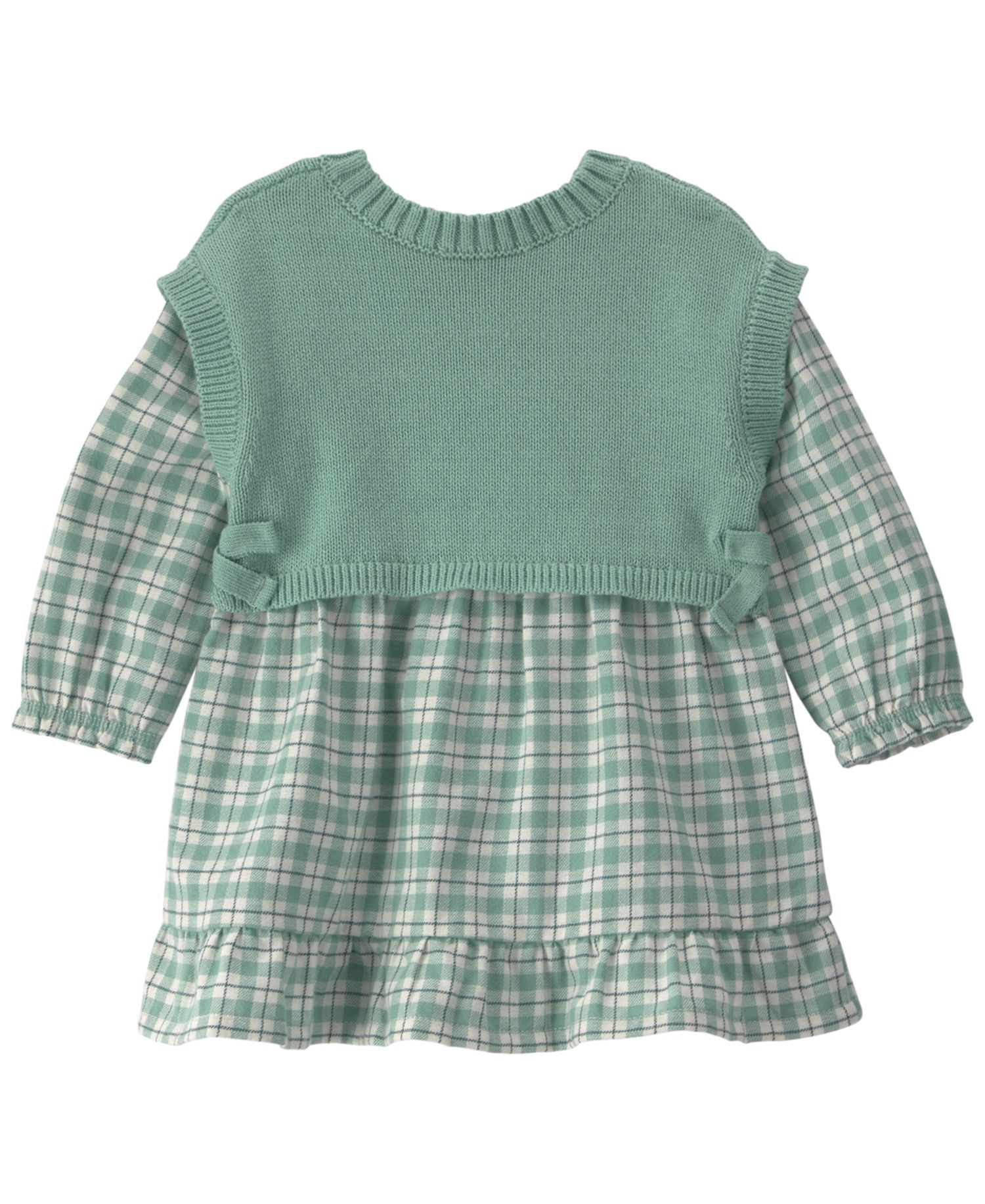 Baby Girls' Checkered Flannel Long-Sleeve Dress and Vest with Matching Bloomers