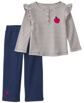 Toddler Girls' 2T-5T Striped Fleece Long-Sleeve Top and Pants, 2-Piece Set