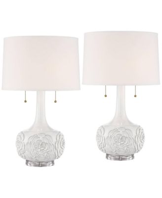 Natalia 27" Tall Modern Luxe Table Lamps Set of 2 Pull Chain Floral Ceramic Living Room Bedroom