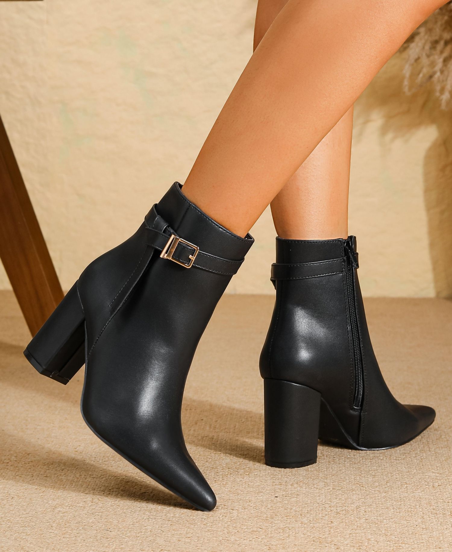 Women's Blanche Pointed Toe Ankle Boots with Buckle Detail