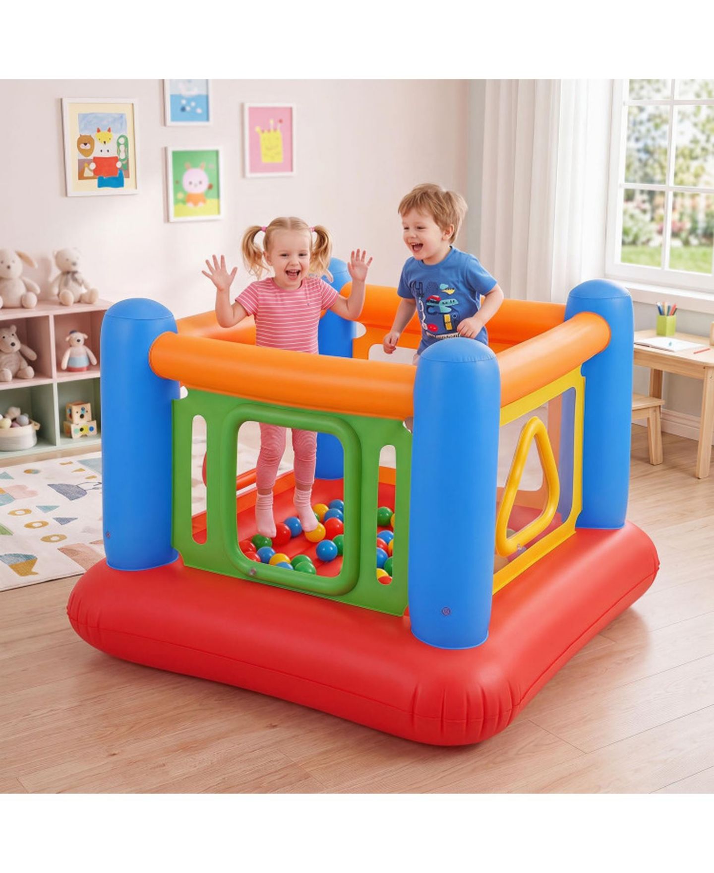 Детская игрушка HONGGE 3-in-1 Blow Up Jumping House with Transparent Side Walls, цвет: Красный / Оранжевый — фото 2