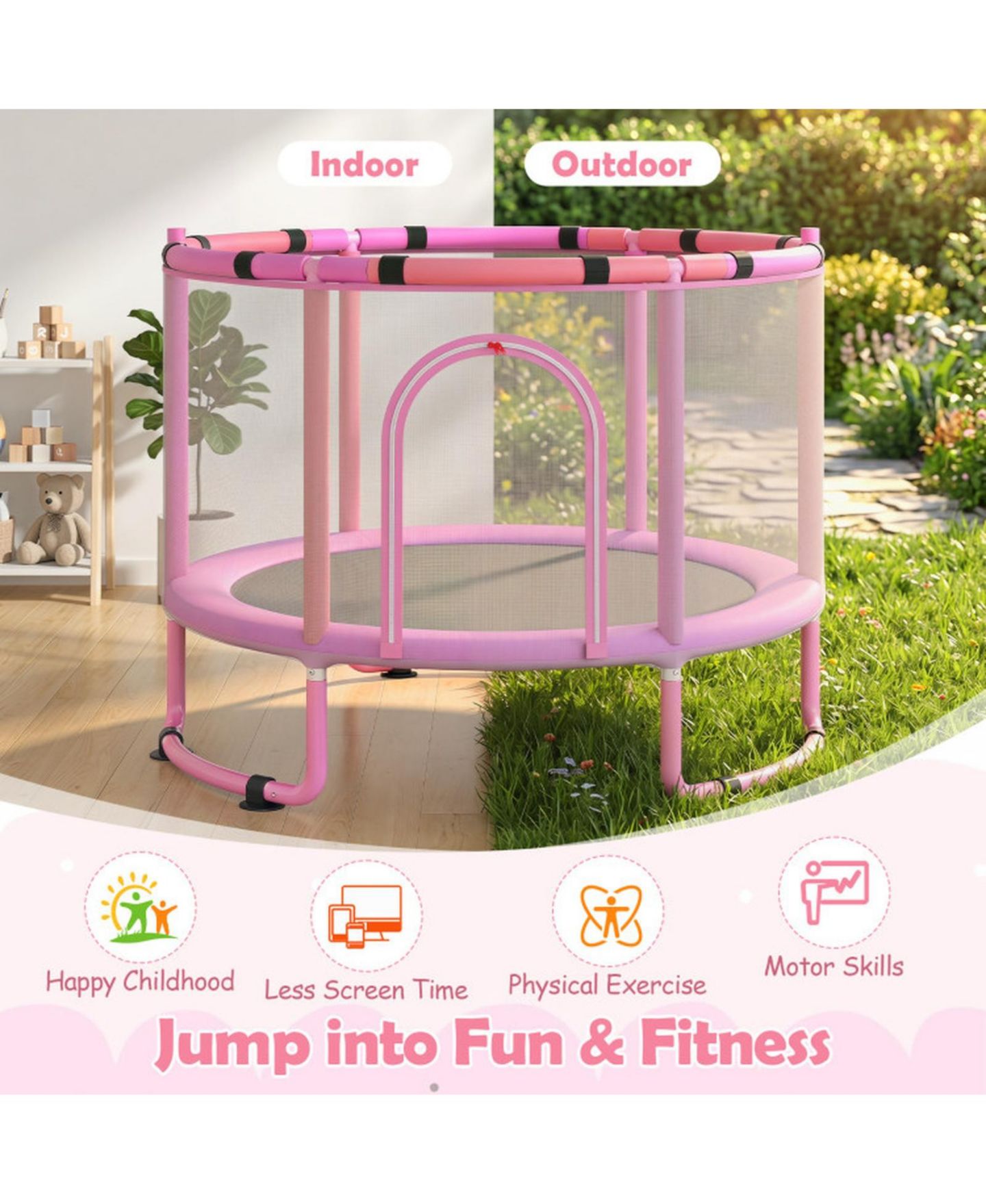 Детская игрушка HONGGE 60-Inch 6-in-1 Toddler Trampoline with Gymnastics Bar and Swing, Gymnastics Bar Rated to 120 lbs, Ages 3+, цвет: Фиолетовый — фото 9