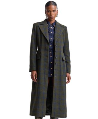 Women's Plaid Wool-Blend Spread Collar Button-Front Coat