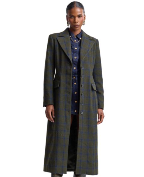 Женское пальто Avec Les Filles Plaid Wool-Blend Spread Collar Button-Front, цвет: Оливковый / Синий