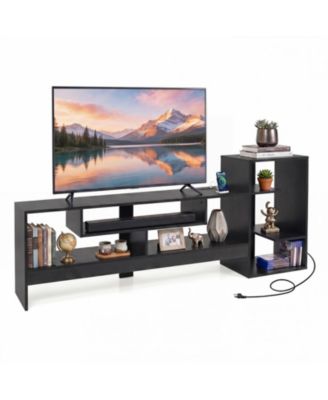 Cube TV Stand for 55 in TV with Power Outlets and Open Storage Shelves