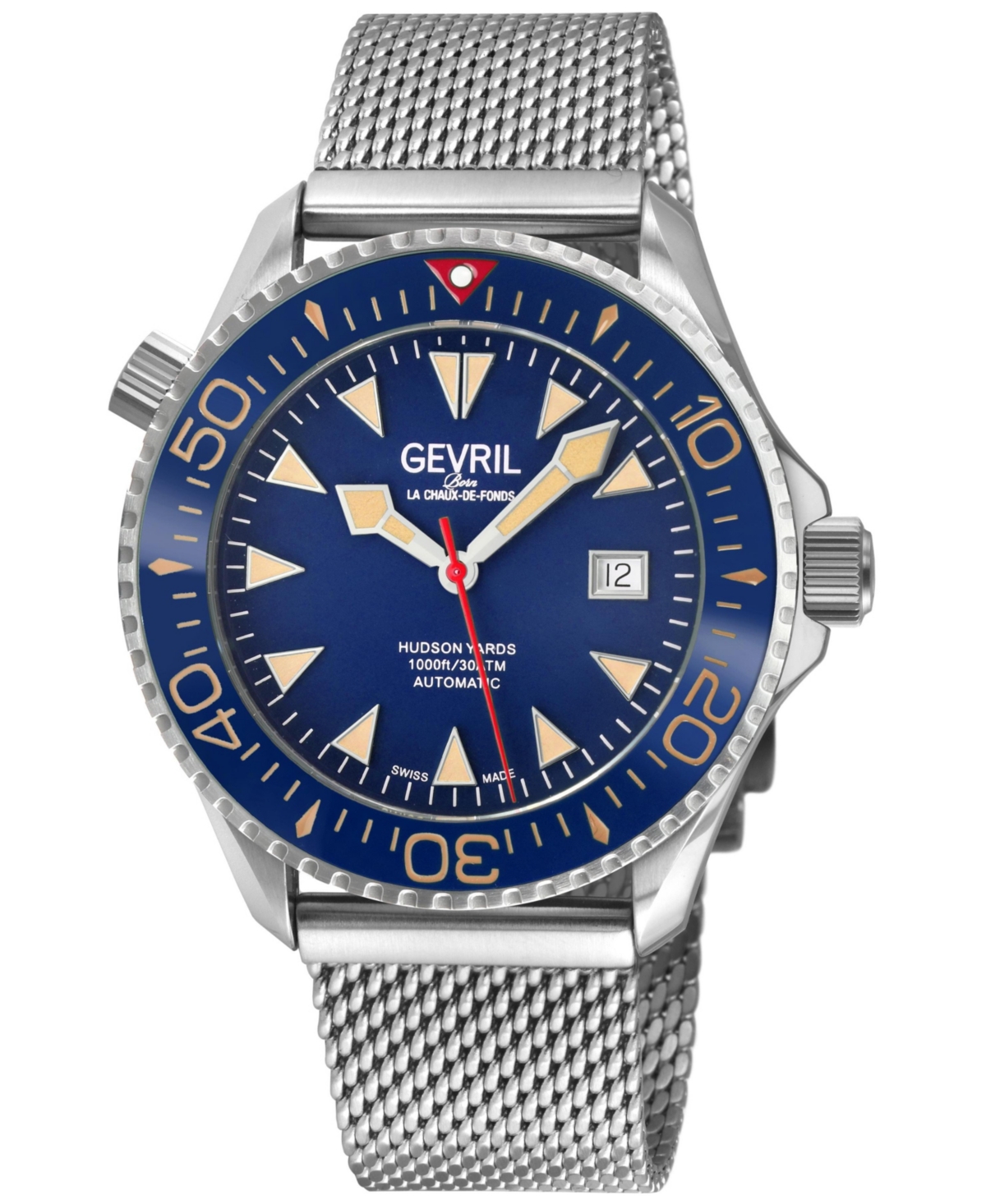 Gevril Men's Swiss Made Hudson Yards Swiss Automatic Silver Stainless Steel Mesh Band Watch