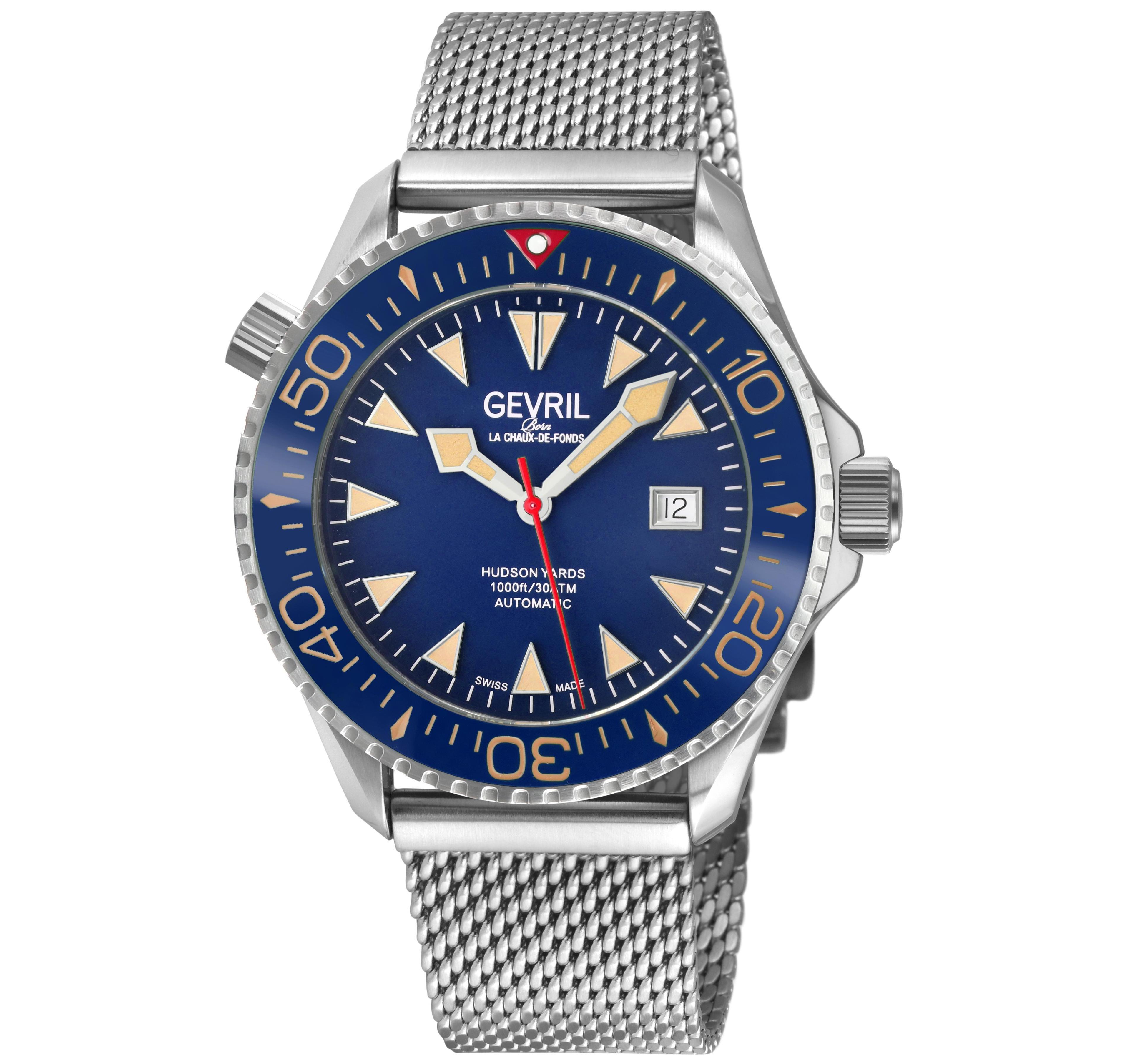 Gevril Men's Swiss Made Hudson Yards Swiss Automatic Silver Stainless Steel Mesh Band Watch