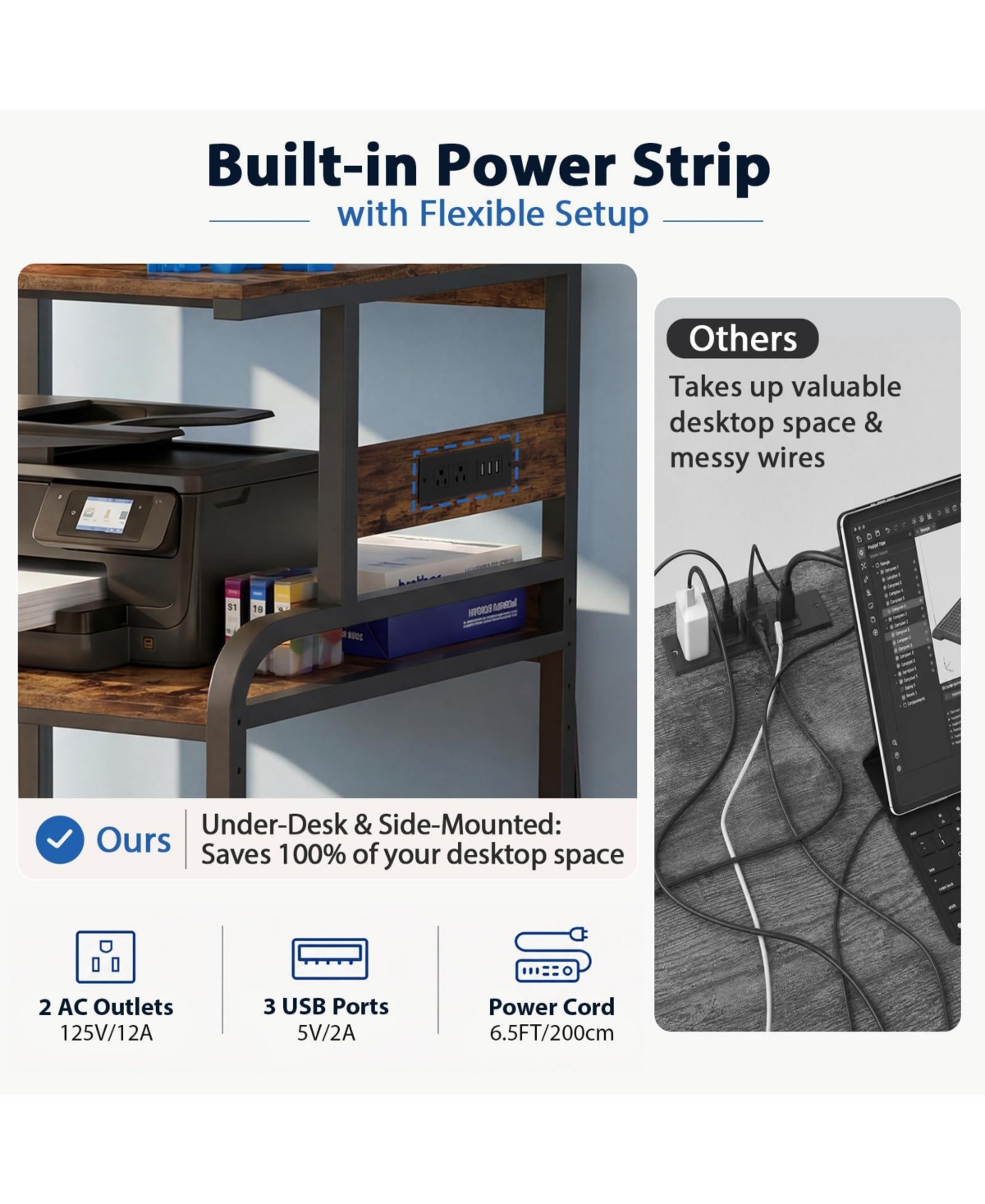 Aheaplus 3-Tier 3D Printer Stand Heavy with Filament Storage, Duty Rolling Cart