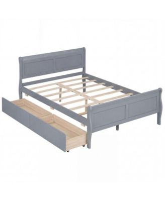 Full Size Sleigh Platform Bed with 2 Storage Drawers and Curved Footboard