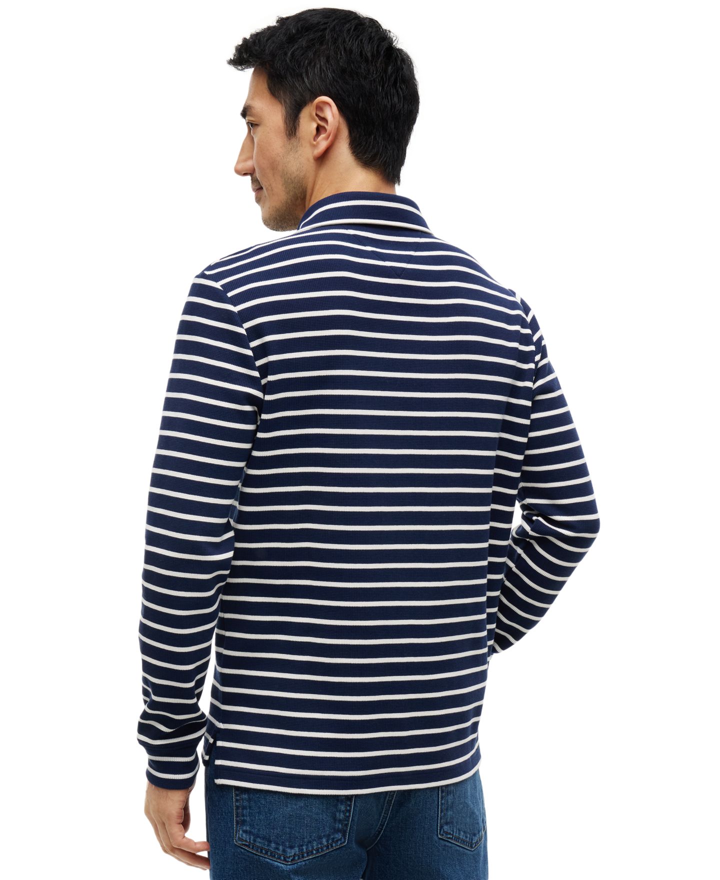 Мужское поло Tommy Hilfiger Waffle Stripe Polo Shirt, цвет: Карбоновый тёмно-синий / Слоновая кость — фото 4