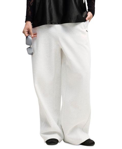 Женские брюки PUMA Street Glam Wide-Leg Slouchy Fleece, цвет: Белый сияющий меланжевый