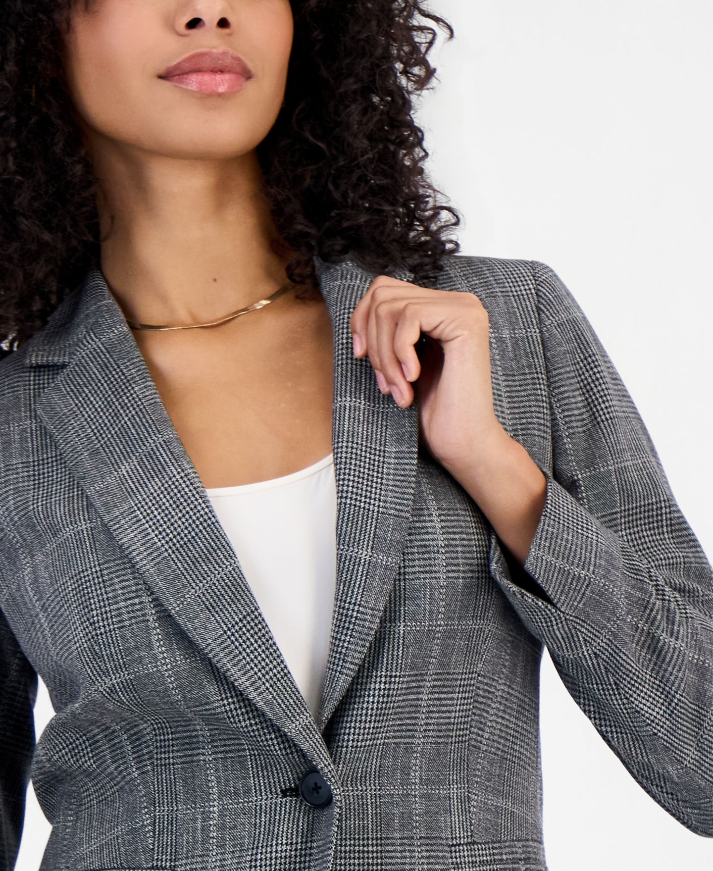 Женский пиджак Bar III Plaid-Stretch Blazer, цвет: Чёрный разноцветный — фото 3