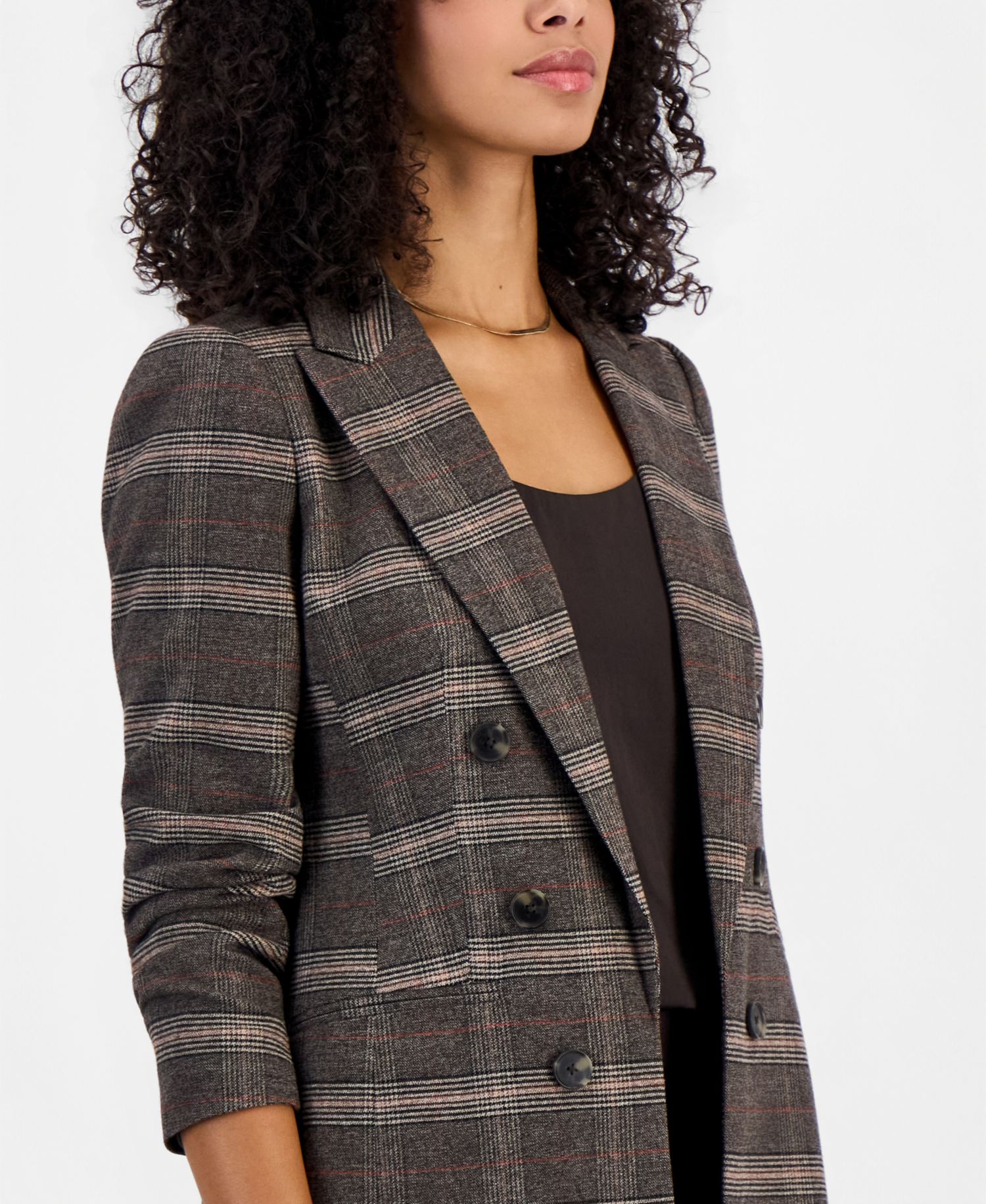 Women's Plaid Double-Breasted Blazer
