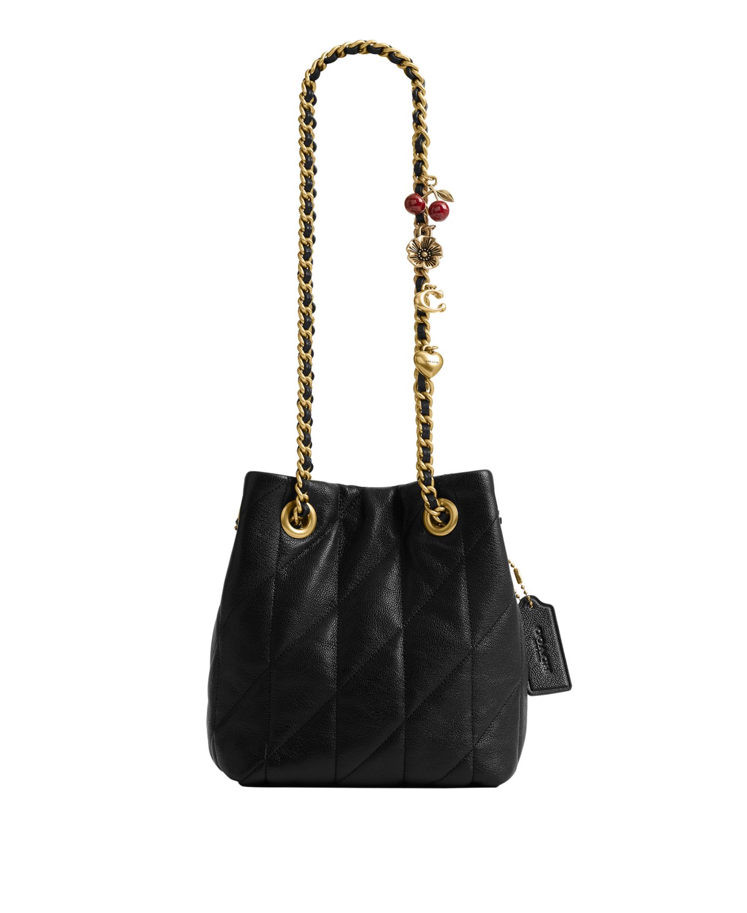 Jade Small Quilted Leather Drawstring Crossbody Bag with Charms