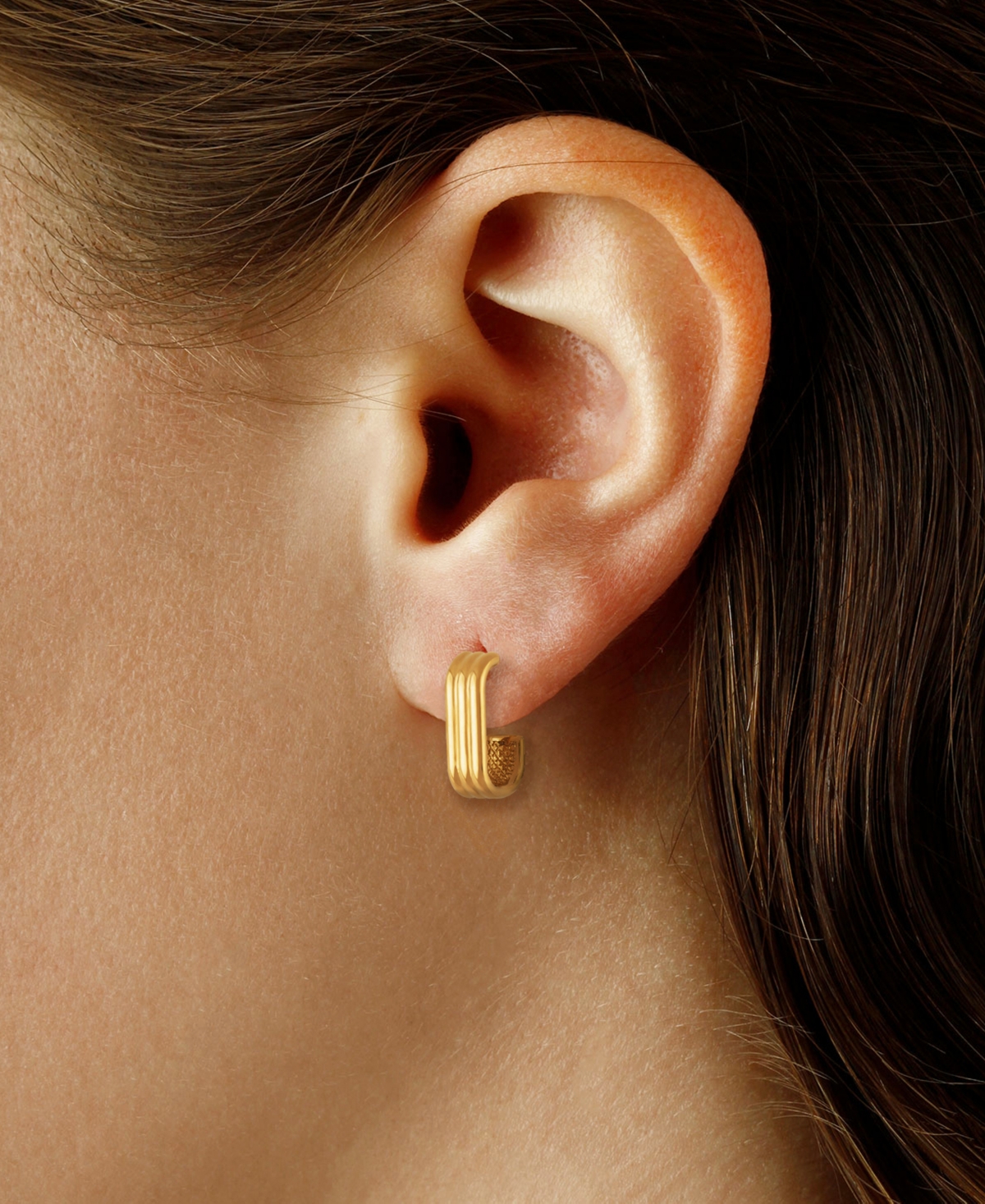 Macy's Sculptured Triple Tube Rectangle J Hoop Earrings in 14k Yellow Gold