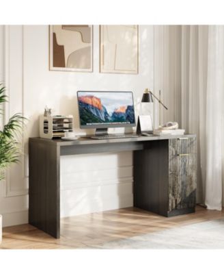 61"  Farmhouse Executive Desk with Drawer, Power Outlets and Adjustable Shelf