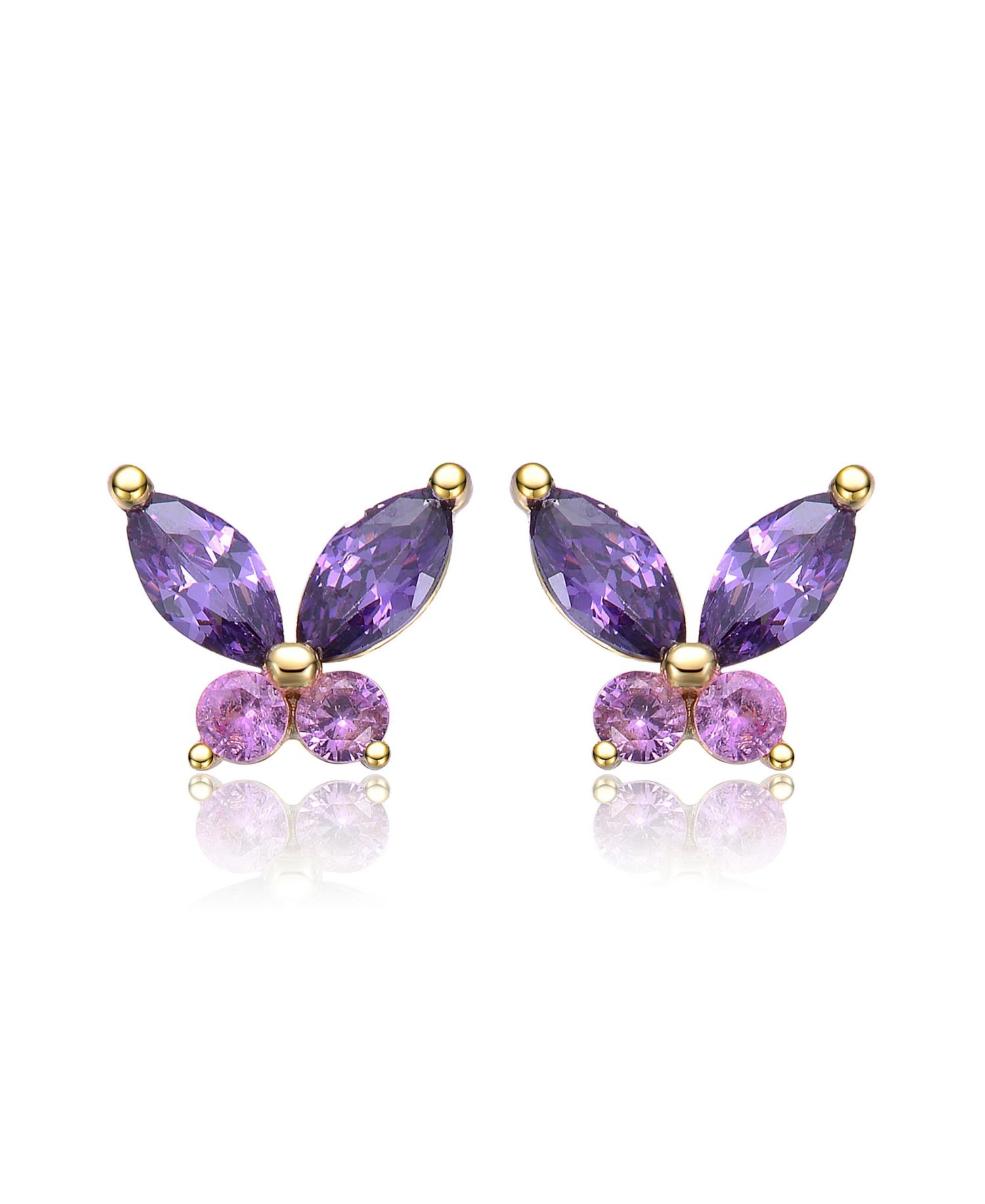 14K Gold Plated with Purple & Pink Cubic Zirconia Butterfly Earrings