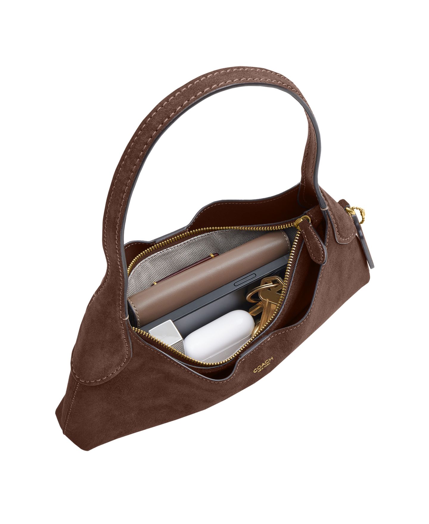 Женская сумка COACH Brooklyn Small Suede Shoulder 26, цвет: Латунный / Шоколадный — фото 6