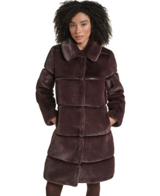 KARL LAGERFELD PARIS Women's Faux-Leather Trim Faux-Fur Coat - Macy's