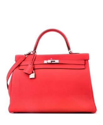 Kelly 35 Handbag Red Togo with Palladium Hardware