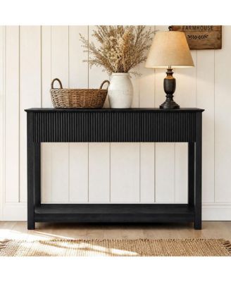 Fluted Wave Console Table  Slim Entryway Sofa Table with 3 Drawers and Storage Shelf, Modern Narrow Hallway Side Table, for Foyer Living Room