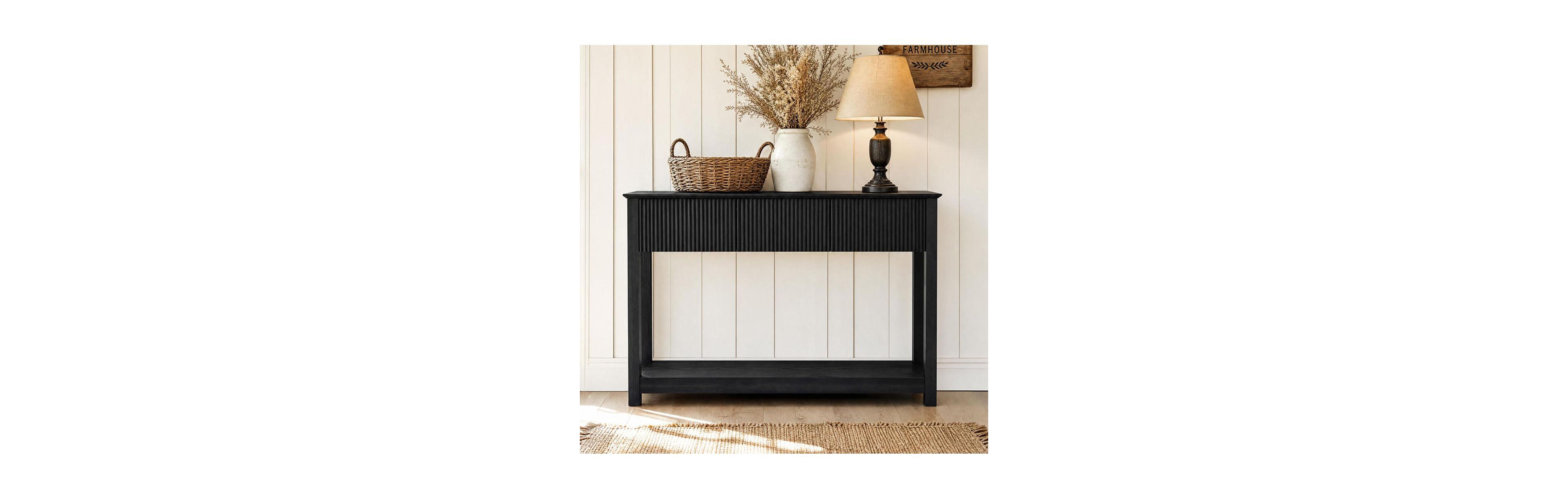 gaomon Fluted Wave Console Table Slim Entryway Sofa with 3 Drawers and Storage Shelf, Modern Narrow Hallway Side Table, for Foyer Living Room