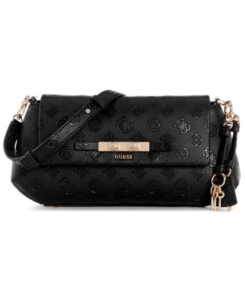 Женская сумка GUESS Carmella Medium Flap Crossbody Handbag, цвет: Чёрный