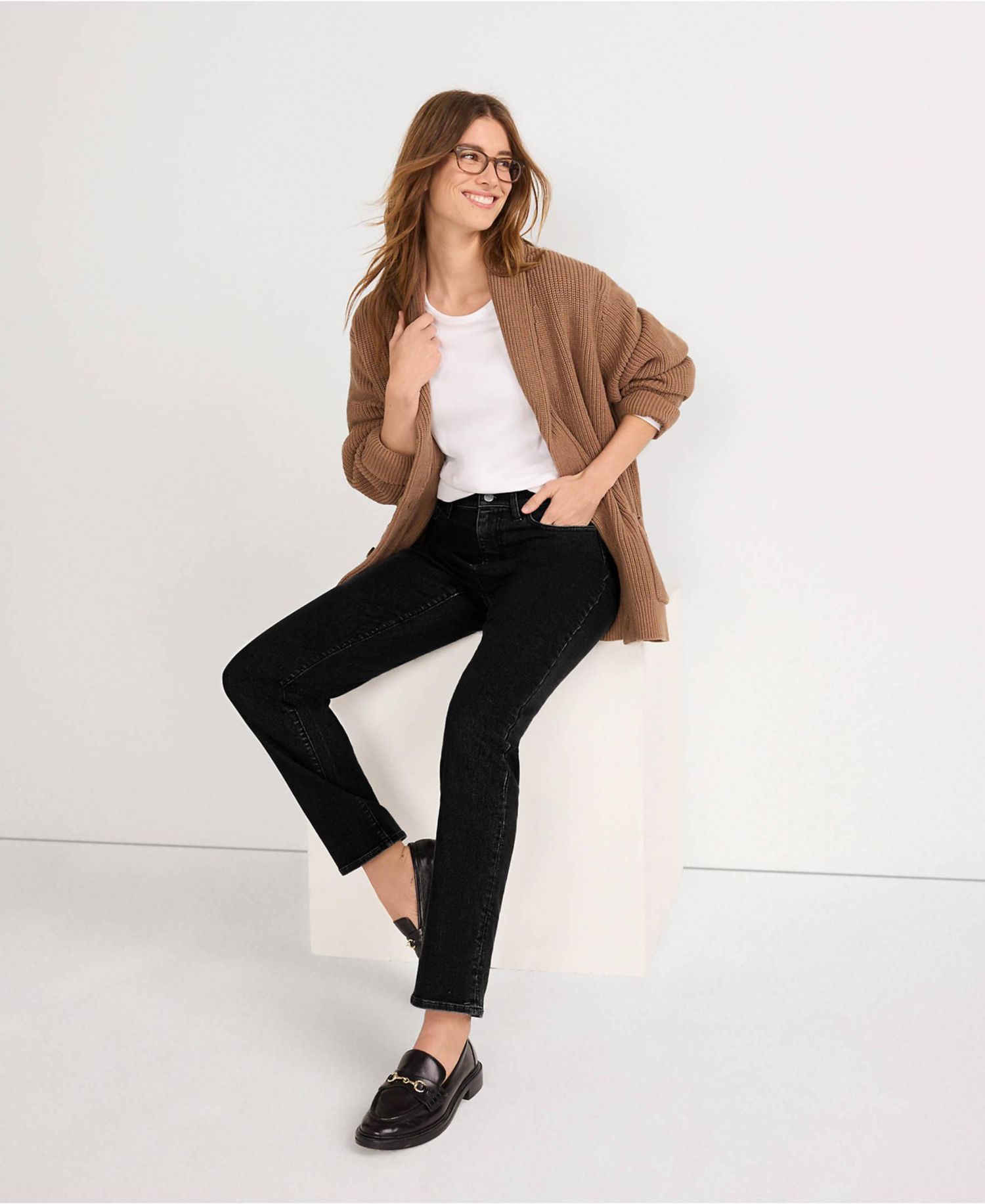 Petite Mid Rise Straight Leg Jeans