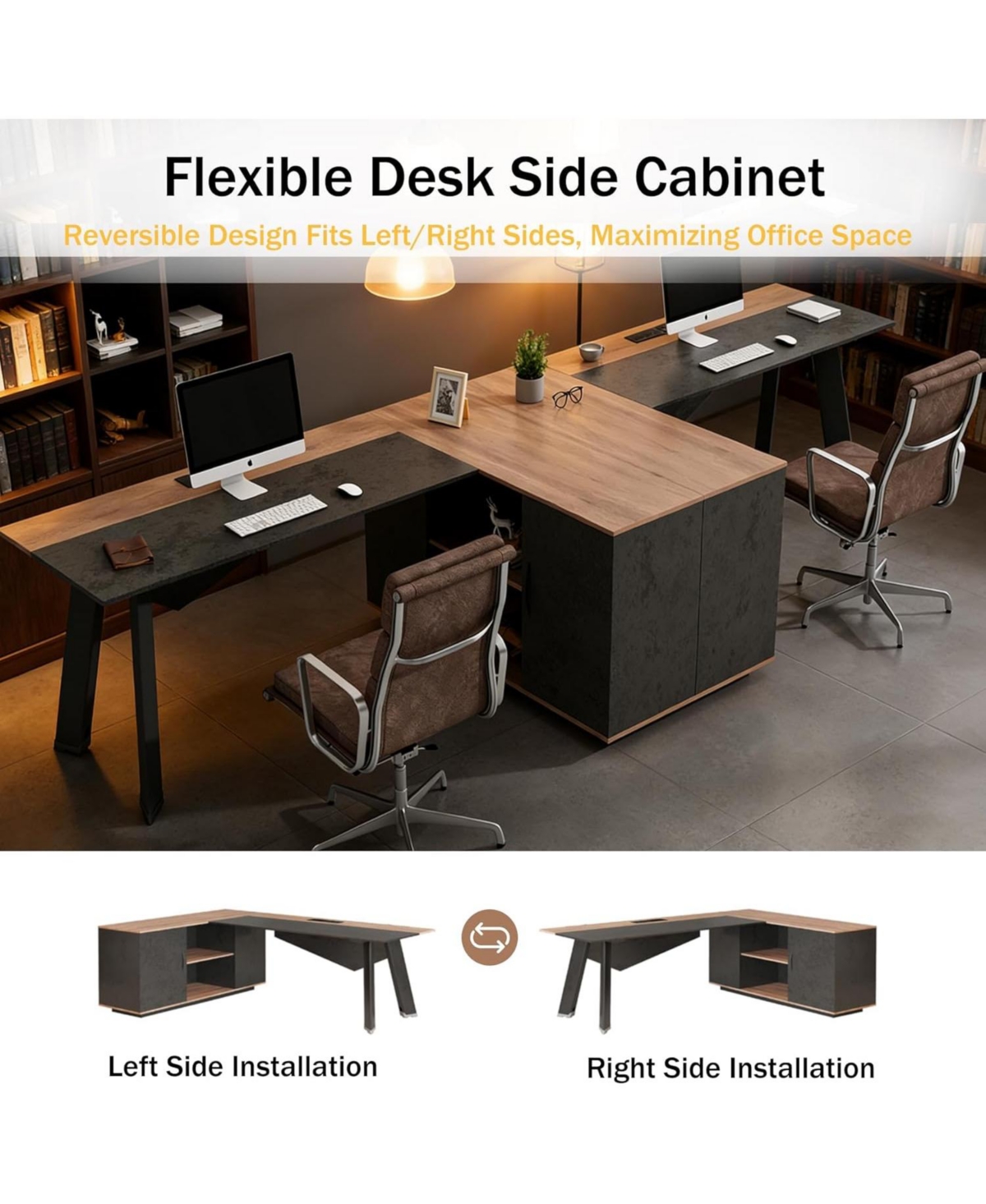 Logicfox 63 L Shaped Reversible Office Desk with lateral File Cabinet Open Shelves Power Outlet