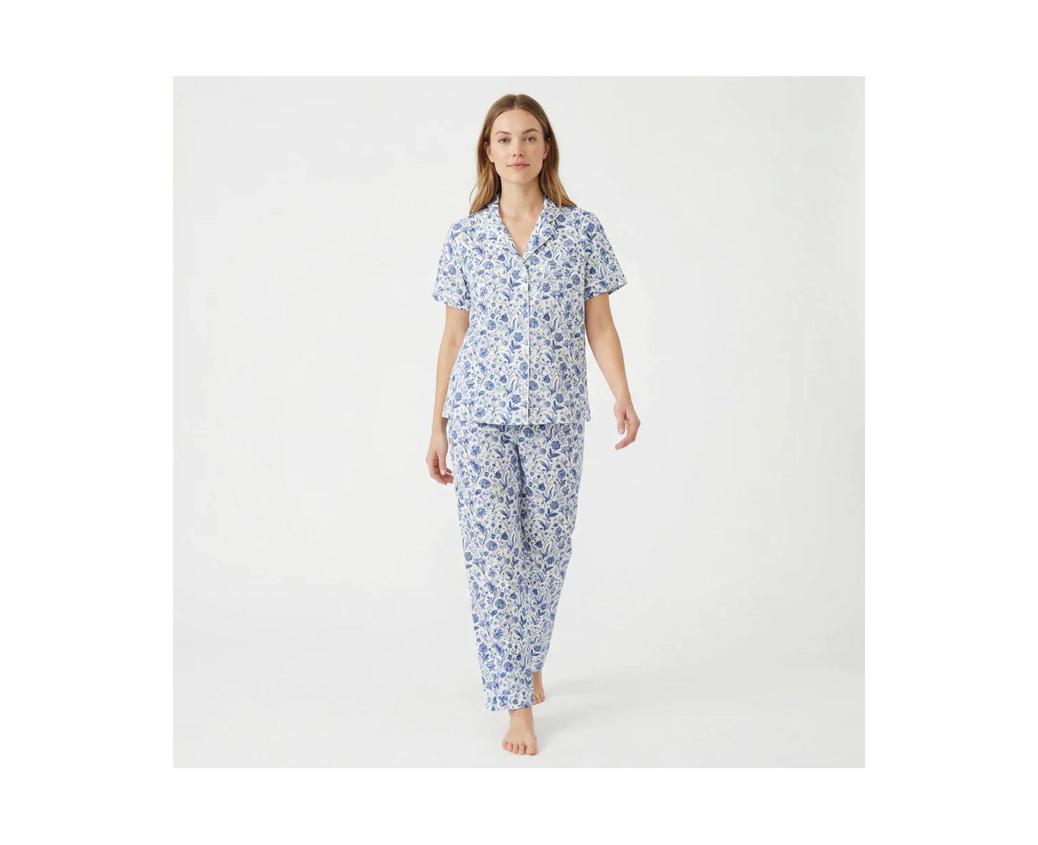 Women's Porcelain Vine Viscose from Bamboo-Blend Floral Short-Sleeve Pajama Set